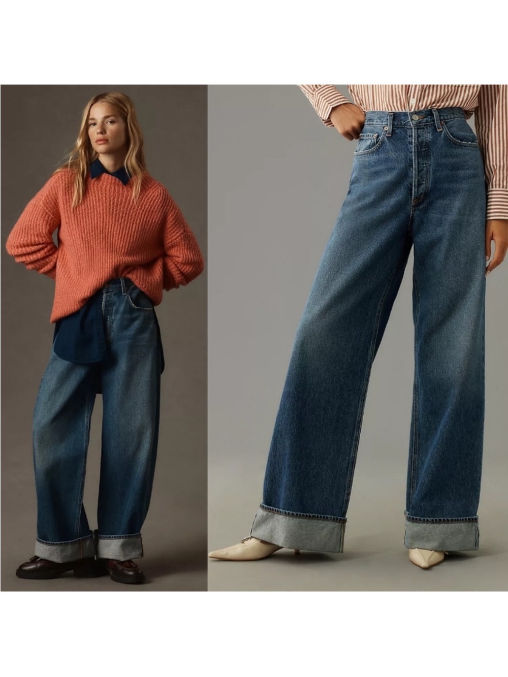 Agolde Dame High Rise Wide Leg Cut Hem Jeans Control wash Size 27 36789